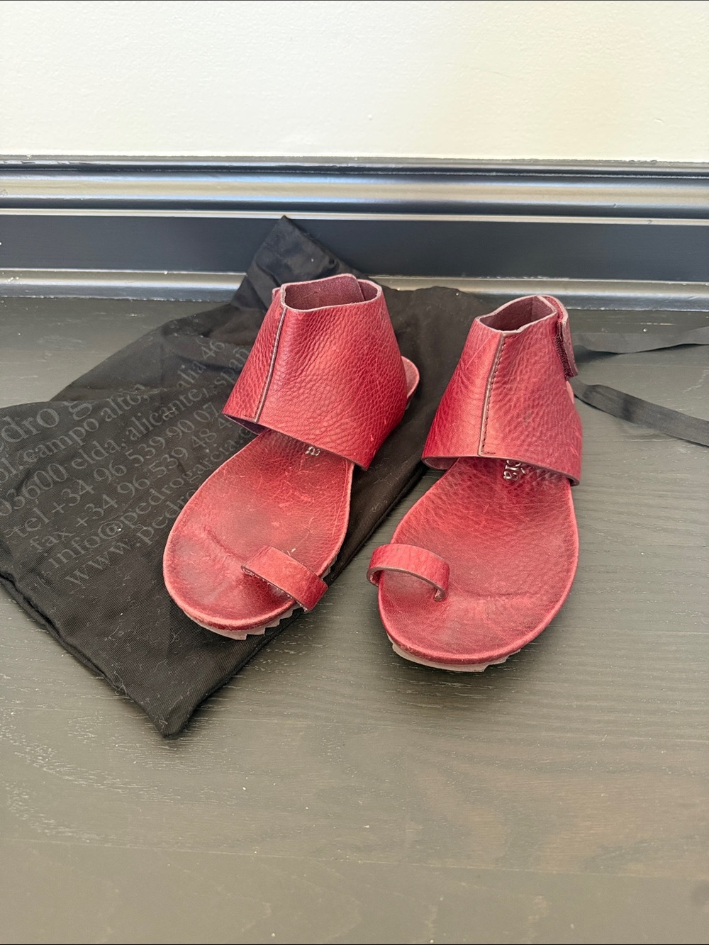Pedro Garcia Red Leather Ankle Cuff Toe-Loop Sandals